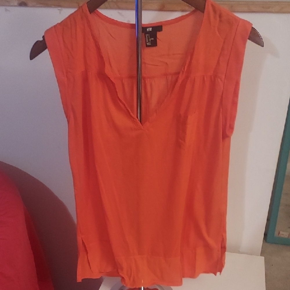 H&M Orange Sleeveless Blouse V-Neck